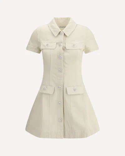 Self-portrait Structured Beige Dress With Classic Collar And Flap Pockets In Neutral