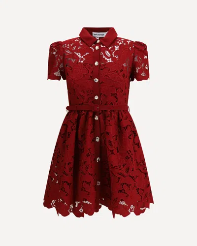 Self-portrait Womens Embroidered Collared Lace Mini Dress Burgundy In Red