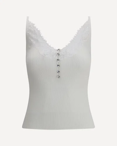 Self-portrait Ribbed Top With Lace In White