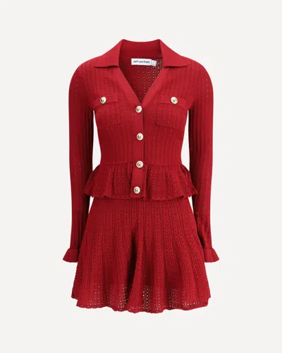 Self-portrait Self Portrait Women Burgundy Pointelle Knit Long-sleeved Mini Dress In Red