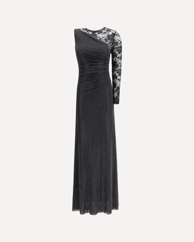 Self-portrait Self Portrait Black Rhinestone Mesh And Lace Maxi Dress In Black