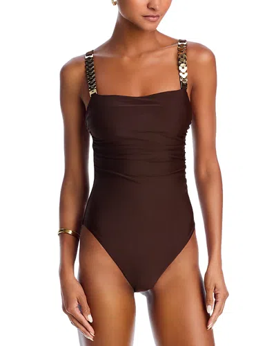 Ramy Brook Hudson Chain Trim One Piece Swimsuit In Brown
