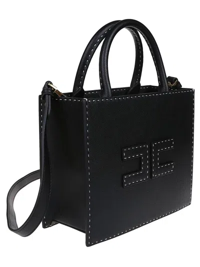 Elisabetta Franchi Borsa Tote Nera Piccola Con Impunture A Contrasto In Black