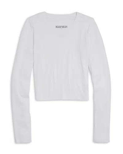 Katiejnyc Girls' Livi Cropped Long Sleeve Tee - Big Kid In White