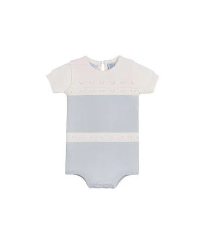 Feltman Brothers Boys' Pointelle Contrast Knit Romper - Baby In Blue