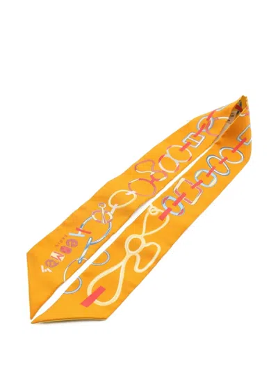 Pre-owned Hermes 2021 Re Du Boucles Silk Ribbon Scarf
