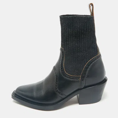 Pre-owned Chloé Black Leather And Fabric Ankle Boots Size 38