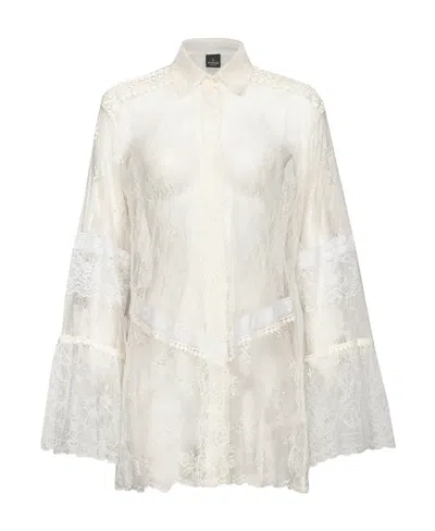 Pinko Floral-lace Sheer Shirt In Neutral
