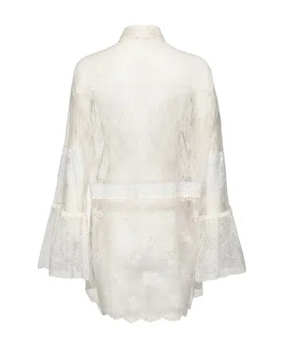 Pinko Floral-lace Sheer Shirt In Neutral