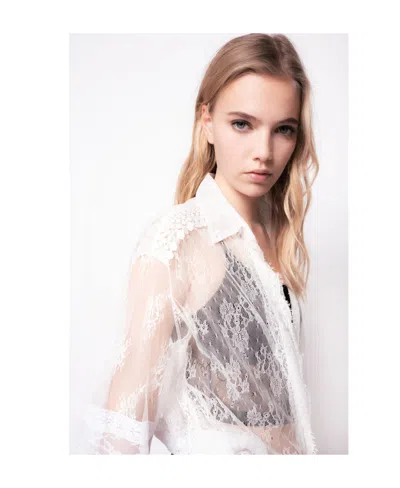 Pinko Floral-lace Sheer Shirt In Neutral