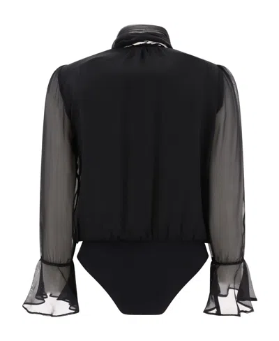 Pinko Long-sleeved V-neck Bodysuit In Black