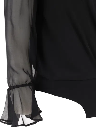 Pinko Long-sleeved V-neck Bodysuit In Black