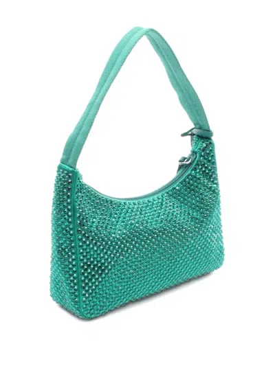 Pre-owned Prada 2000s Rhinestone Satin Handbag In Green