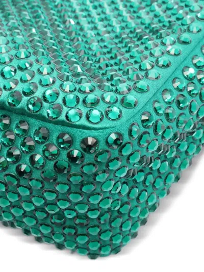 Pre-owned Prada 2000s Rhinestone Satin Handbag In Green