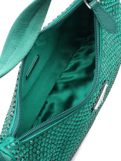 Pre-owned Prada 2000s Rhinestone Satin Handbag In Green