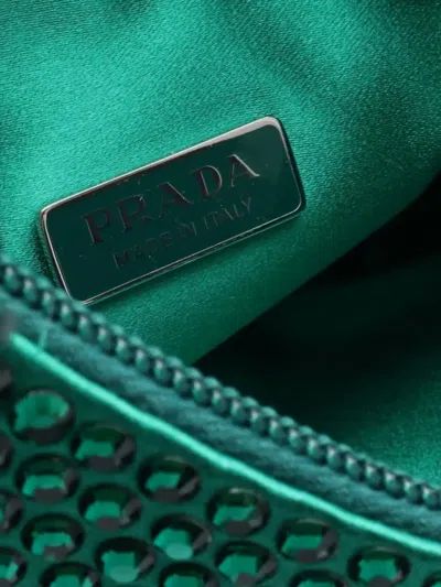 Pre-owned Prada 2000s Rhinestone Satin Handbag In Green