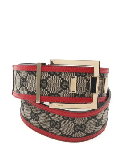 Pre-owned Gucci 2010s Gg Canvas Leather Belt In Brown