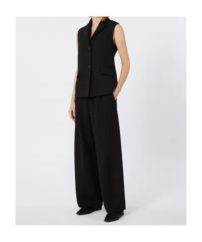 Max Mara Wide-legged Wool Casual Trousers In Black