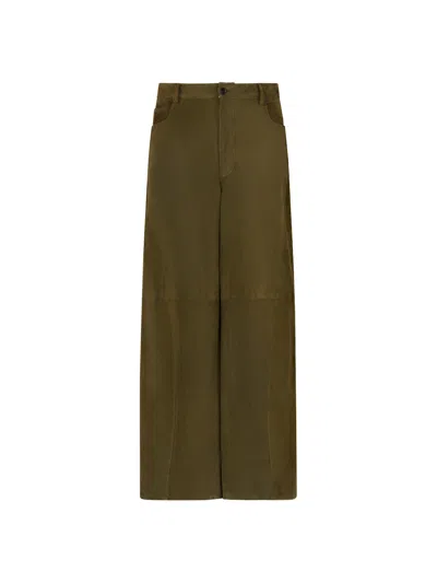 Marni Leather Wide-leg Trousers In Green