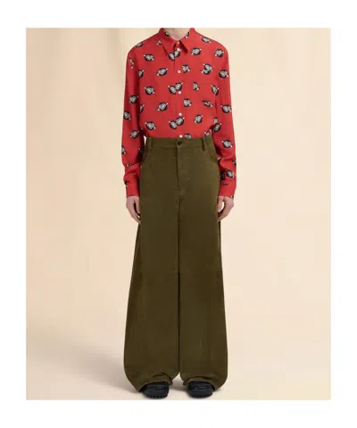 Marni Leather Wide-leg Trousers In Green