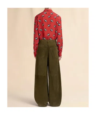 Marni Leather Wide-leg Trousers In Green
