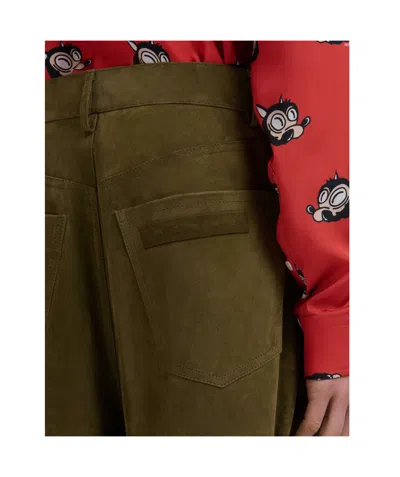 Marni Leather Wide-leg Trousers In Green