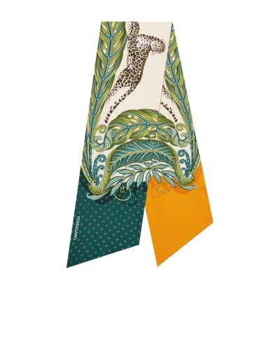 Ferragamo Leaf And Leopard Print Silk Scarf In Multi