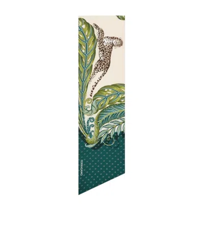 Ferragamo Leaf And Leopard Print Silk Scarf In Multi