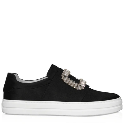 Shop Roger Vivier Sneaky Viv' Strass Buckle In Silk Satin In Black