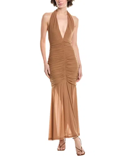 Bardot Sephera Halter Neck Mesh Midi Dress In Brown