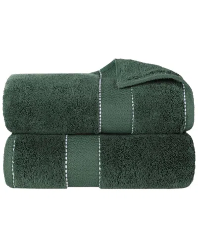 Superior Set Of 2 Niles Giza Cotton Dobby Ultra-plush Thick Soft Absorbent Bath Sheets In Green