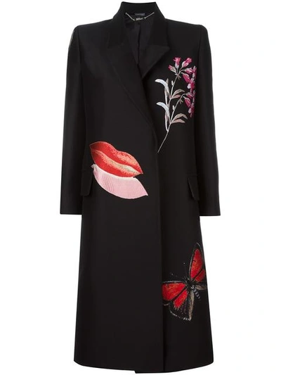 Alexander Mcqueen 'vanity Obsession' Embellished Silk Blend Coat In Black