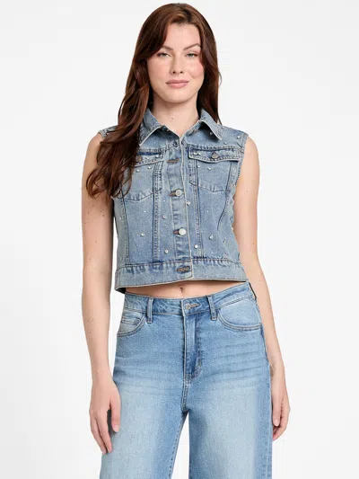Guess Factory Amie Denim Vest In Blue