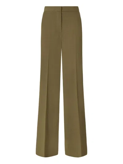 Pinko High-waisted Tailored Olive Green Trousers With Pressed Creases In Green