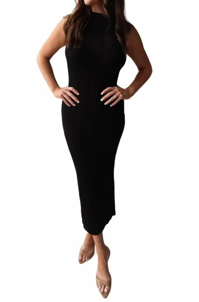Le Lis High Neck Crochet Dress In Black In Black