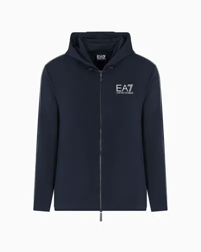 Ea7 Gold Label Viscose-blend Hooded Sweatshirt In Blue