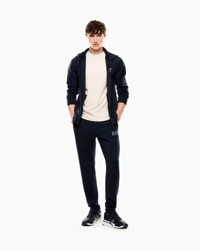 Ea7 Gold Label Viscose-blend Hooded Sweatshirt In Blue