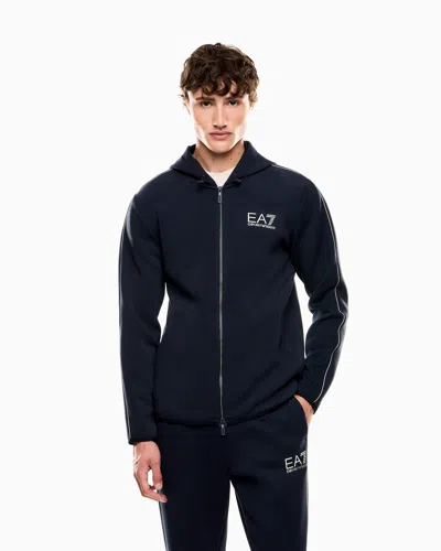 Ea7 Gold Label Viscose-blend Hooded Sweatshirt In Blue