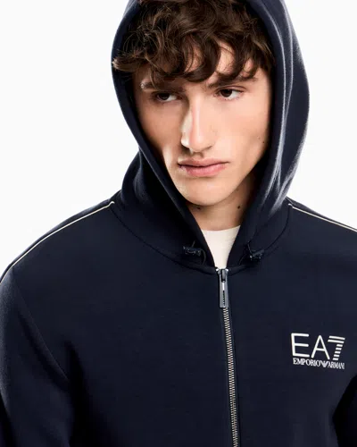 Ea7 Gold Label Viscose-blend Hooded Sweatshirt In Blue