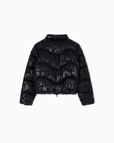 Ea7 Nylon Padded Jacket With All-over Monogram Print In Black