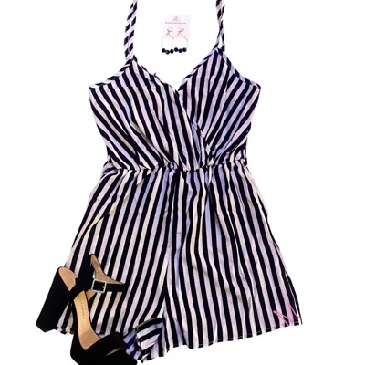 Doublju Women's Bev Striped Romper In Black/white