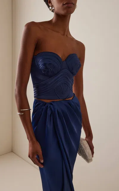 Andres Otalora Hasta El Cielo Embroidered Satin Corset Top In Blue
