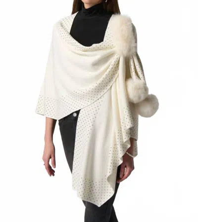 Joseph Ribkoff Faux Fur Pom Pom Cape Shawl In Winter White In White
