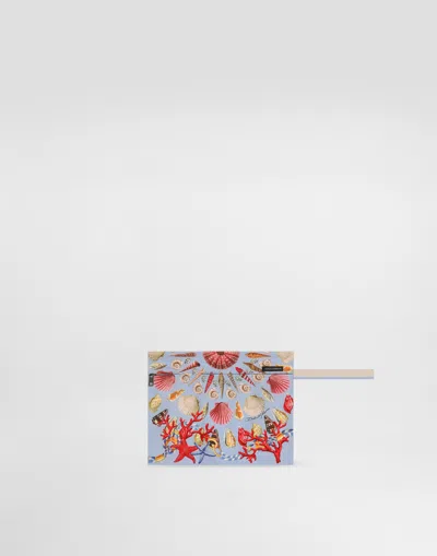 Dolce & Gabbana Light Blue Swim Shorts With Drawstring Elastic Waist And All-over Print In Multi