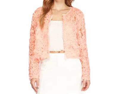 She + Sky Flower Appliqué 3d Mesh Short Jacket Cardigan In Pink In Red