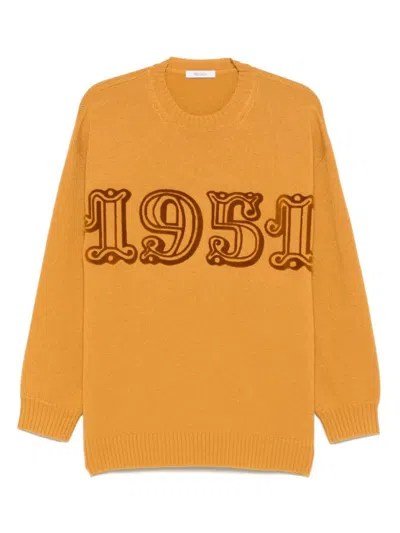 Max Mara Fido Crew Neck Embroidered Knit Sweater In Orange