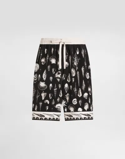 Dolce & Gabbana Seashell-print Drawstring Shorts In Black