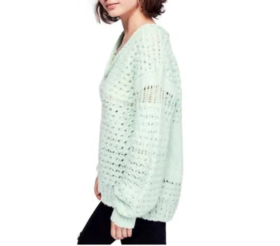Free People Crochet Wool Blend Pullover Sweater Mint Green In Blue