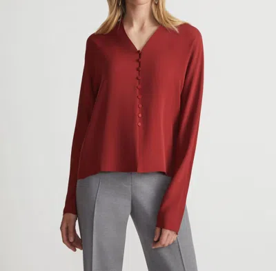 Lafayette 148 V Neck Button Blouse In Scarlet In Red