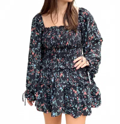Belle Caroline Smocked Top In Black In Multi